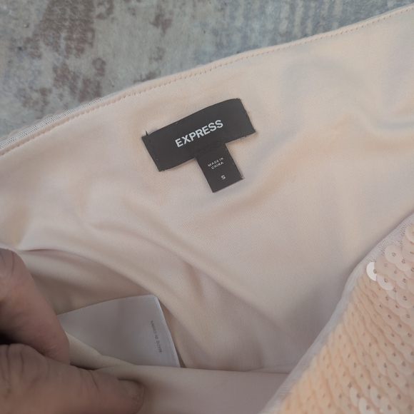 Express: Elegant Sequin Pencil Skirt - Cream/Pale Blush Pink Size S - Picture 5 of 6